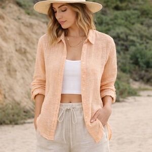 Harve Benard Peach Button-Front Girls' Shirt